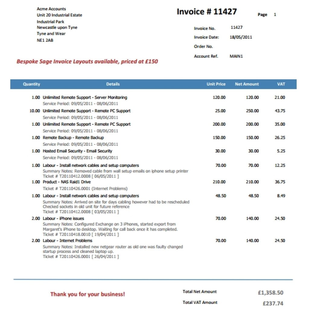 Sage Invoice Template » Smart IT Software